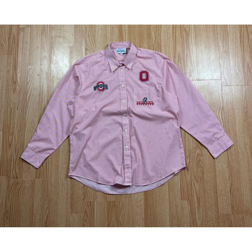 Las Olas Ohio State Buckeyes Pinstripe Button Down Shirt Red White XL Rhinestone